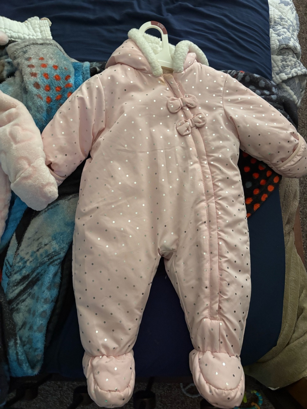 child of mine Pink Polka Dot Hooded Snowsuit One-Piece